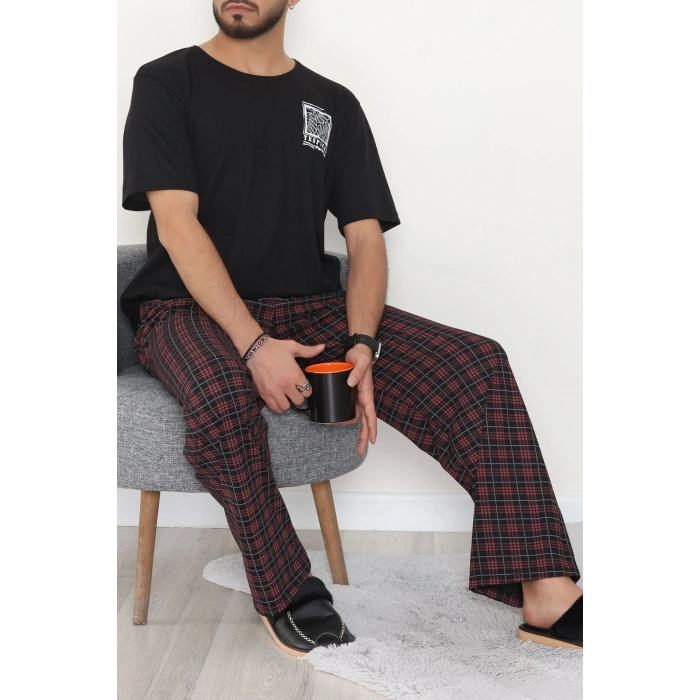 Kısa Kollu Süprem Erkek Pijama Takımı Bordosiyah - 42786.1961.