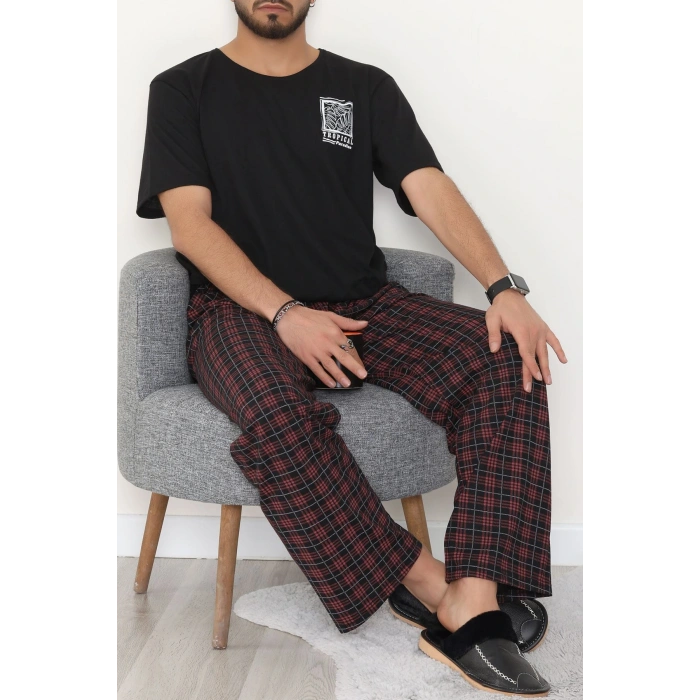 Kısa Kollu Süprem Erkek Pijama Takımı Bordosiyah - 42786.1961.