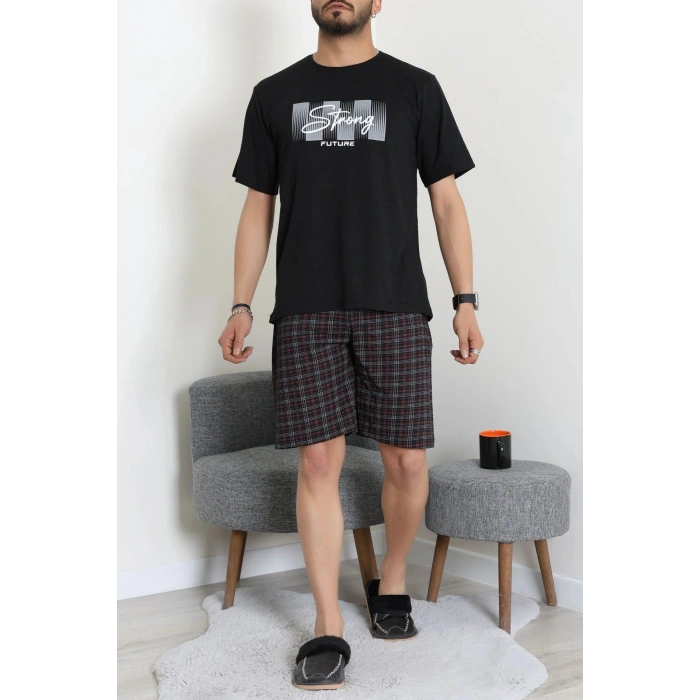 Kısa Kollu Süprem Erkek Şortlu Pijama Takımı Siyah - 70945.1961.