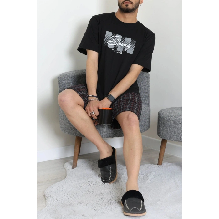 Kısa Kollu Süprem Erkek Şortlu Pijama Takımı Siyah - 70945.1961.