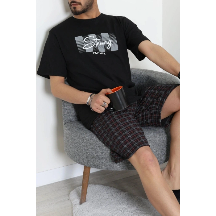 Kısa Kollu Süprem Erkek Şortlu Pijama Takımı Siyah - 70945.1961.