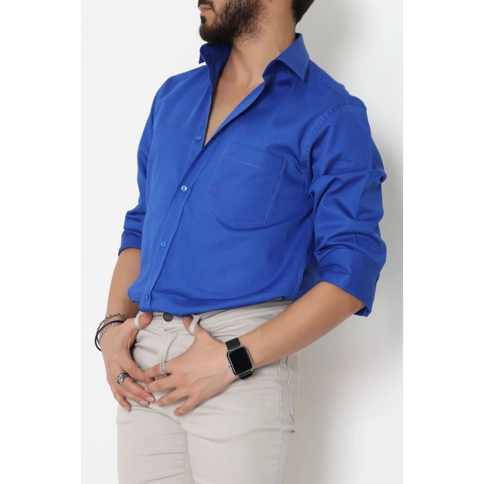 Klasik Pamuklu Erkek Cepli Slimfit Gömlek Saks - 70877.1970.