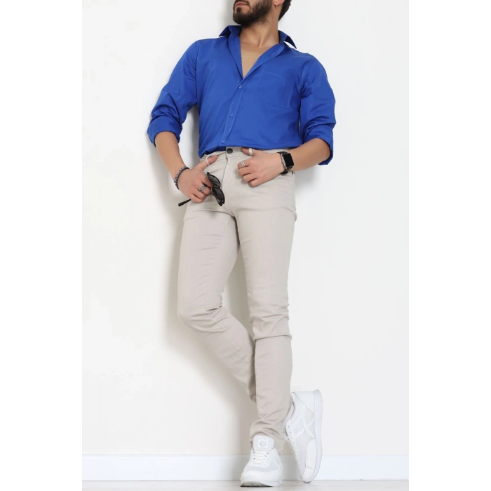 Klasik Pamuklu Erkek Cepli Slimfit Gömlek Saks - 70877.1970.