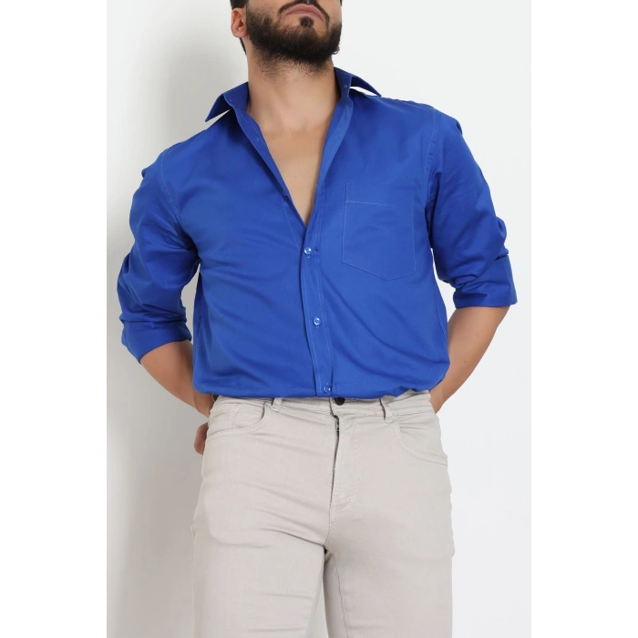 Klasik Pamuklu Erkek Cepli Slimfit Gömlek Saks - 70877.1970.