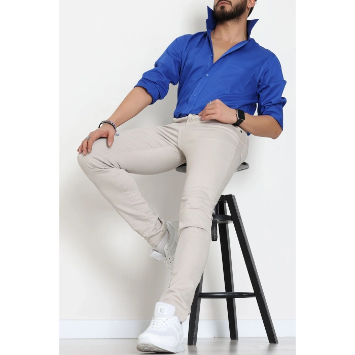 Klasik Pamuklu Erkek Cepli Slimfit Gömlek Saks - 70877.1970.