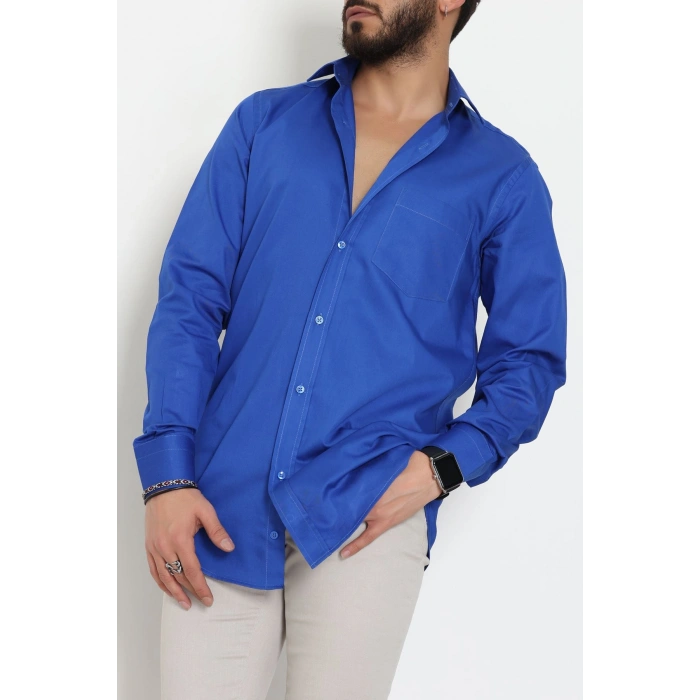 Klasik Pamuklu Erkek Cepli Slimfit Gömlek Saks - 70877.1970.