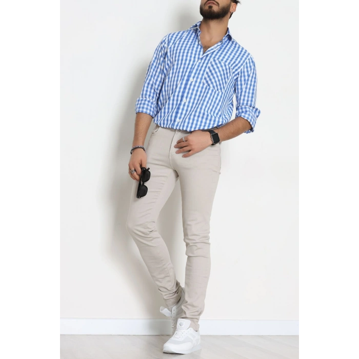 Klasik Pamuklu Erkek Ekose Slimfit Gömlek Ekosemavi - 70876.1970.