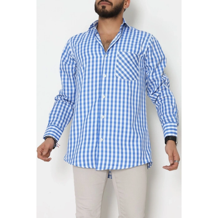 Klasik Pamuklu Erkek Ekose Slimfit Gömlek Ekosemavi - 70876.1970.
