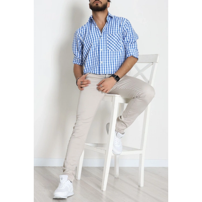 Klasik Pamuklu Erkek Ekose Slimfit Gömlek Ekosemavi - 70876.1970.