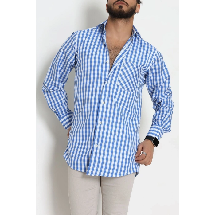 Klasik Pamuklu Erkek Ekose Slimfit Gömlek Ekosemavi - 70876.1970.