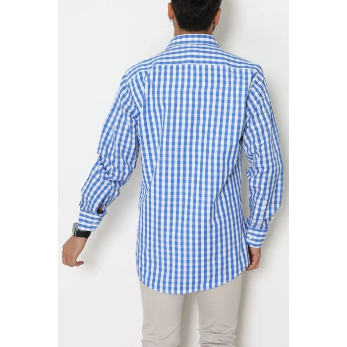 Klasik Pamuklu Erkek Ekose Slimfit Gömlek Ekosemavi - 70876.1970.