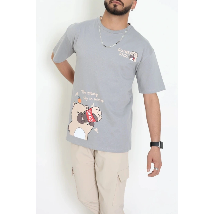 Kompak Penye Baskılı Unisex Oversize Tişört Antikahve - 55135.1872.