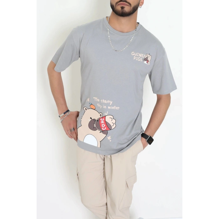 Kompak Penye Baskılı Unisex Oversize Tişört Antikahve - 55135.1872.