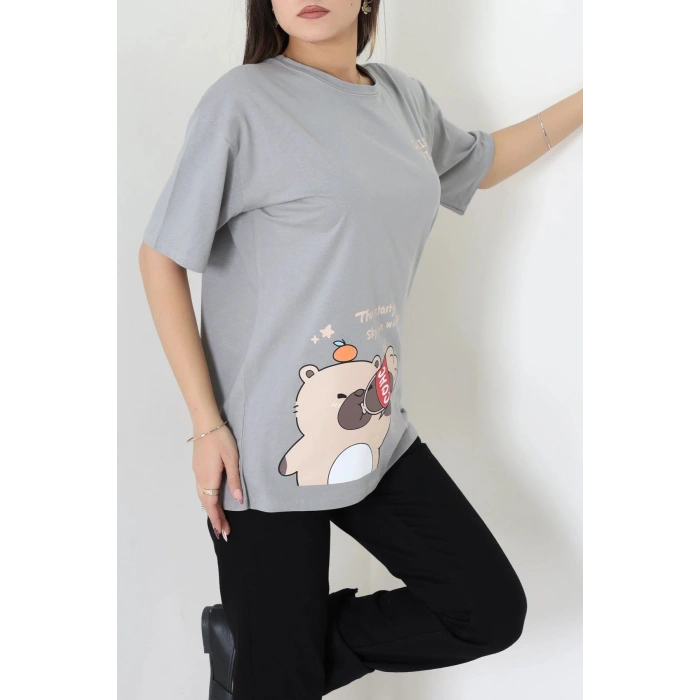 Kompak Penye Baskılı Unisex Oversize Tişört Antikahve - 55135.1872.