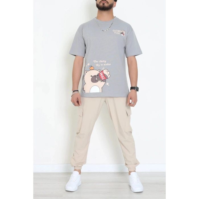 Kompak Penye Baskılı Unisex Oversize Tişört Antikahve - 55135.1872.