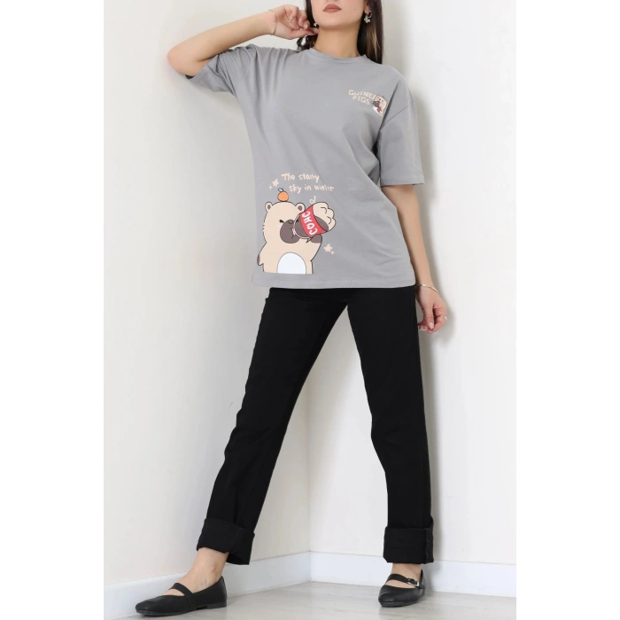 Kompak Penye Baskılı Unisex Oversize Tişört Antikahve - 55135.1872.