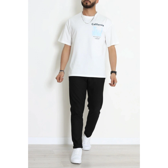 Kompak Penye Baskılı Unisex Oversize Tişört Beyazbebemavi - 55135.1872.