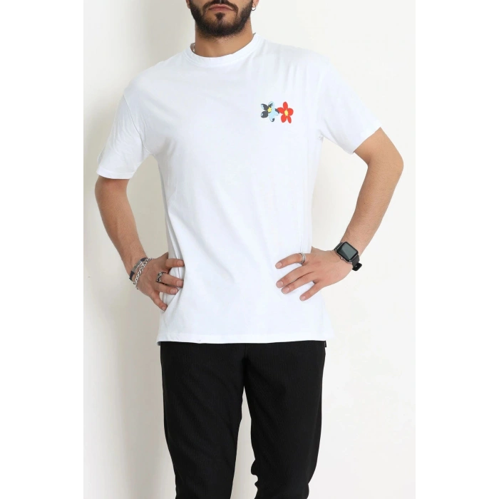 Kompak Penye Baskılı Unisex Oversize Tişört Beyazçiçek - 55135.1872.