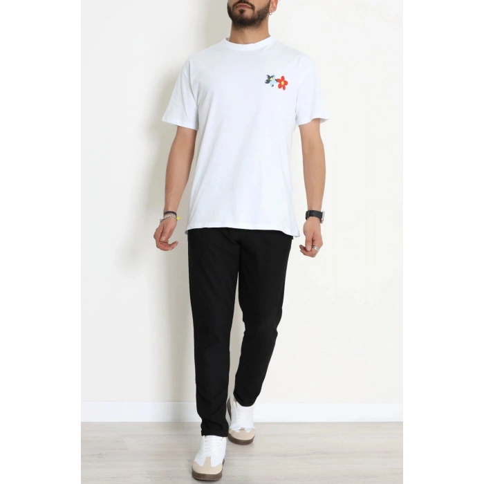 Kompak Penye Baskılı Unisex Oversize Tişört Beyazçiçek - 55135.1872.