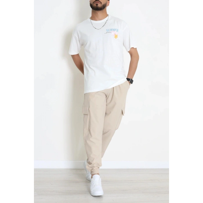 Kompak Penye Baskılı Unisex Oversize Tişört Beyazçiçekli - 55135.1872.
