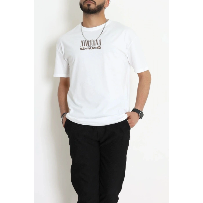 Kompak Penye Baskılı Unisex Oversize Tişört Beyazkahve - 55135.1872.