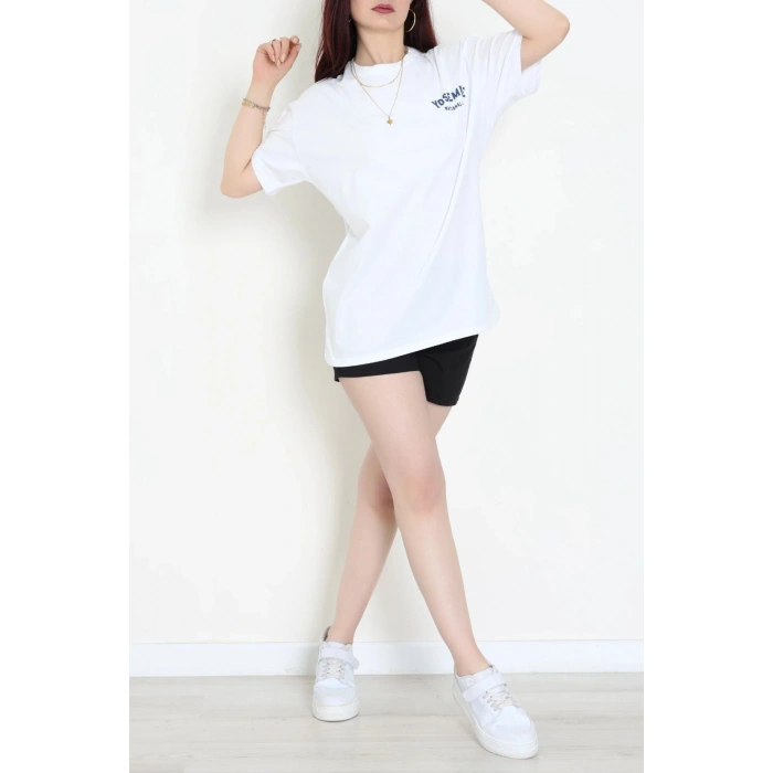 Kompak Penye Baskılı Unisex Oversize Tişört Beyazlaci - 55135.1872.