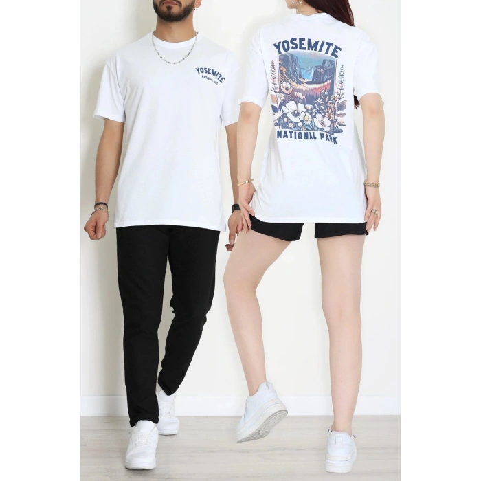 Kompak Penye Baskılı Unisex Oversize Tişört Beyazlaci - 55135.1872.
