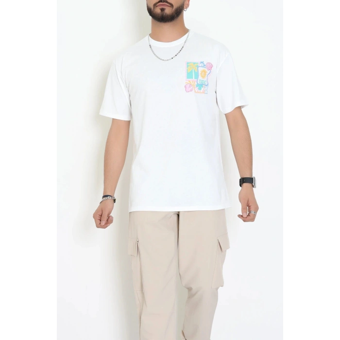 Kompak Penye Baskılı Unisex Oversize Tişört Beyazsarı - 55135.1872.