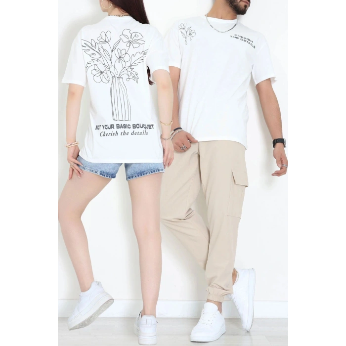 Kompak Penye Baskılı Unisex Oversize Tişört Beyazsiyah - 55135.1872.