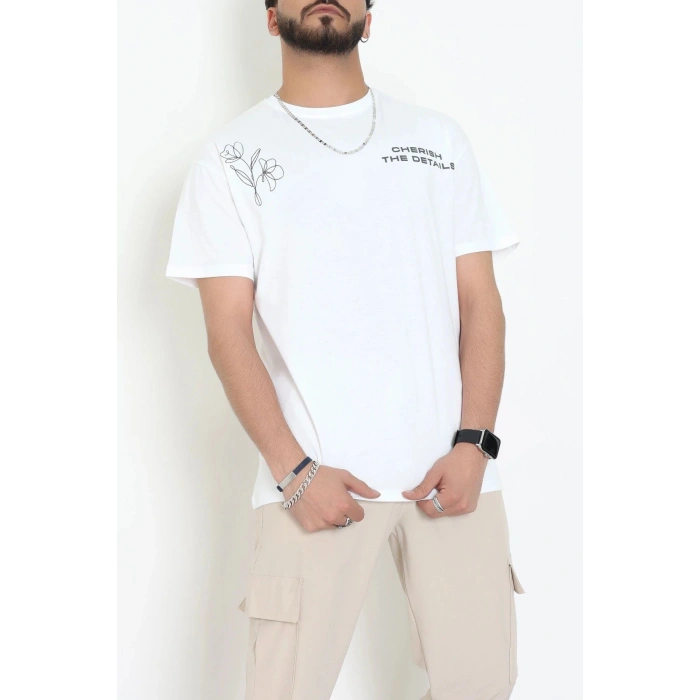 Kompak Penye Baskılı Unisex Oversize Tişört Beyazsiyah - 55135.1872.