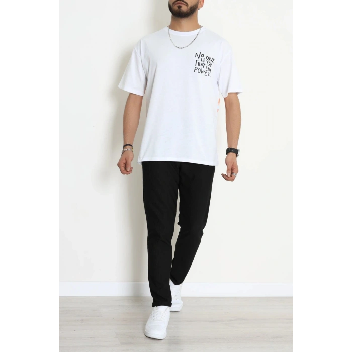 Kompak Penye Baskılı Unisex Oversize Tişört Beyazturuncu - 55135.1872.