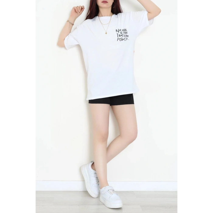 Kompak Penye Baskılı Unisex Oversize Tişört Beyazturuncu - 55135.1872.