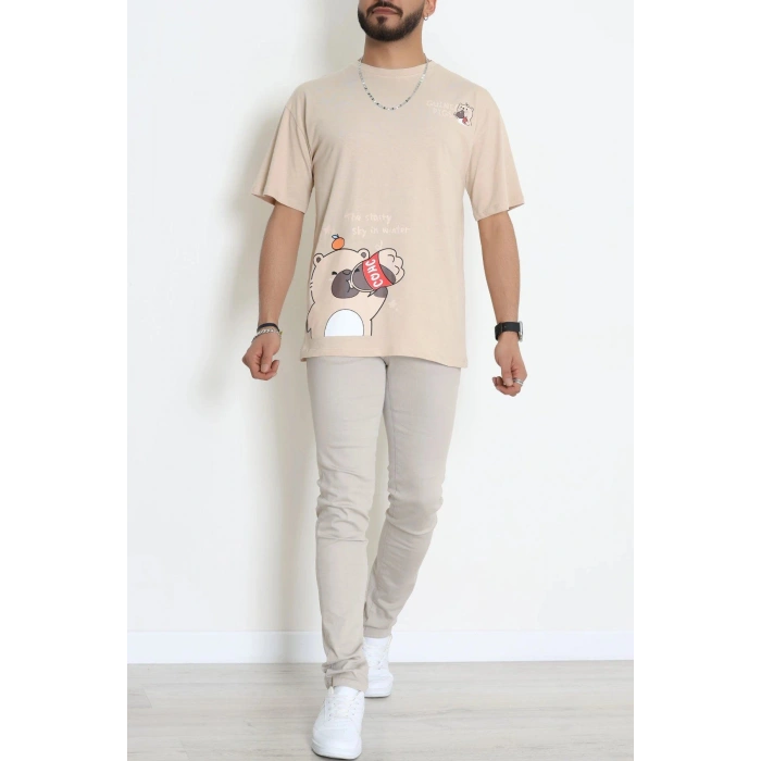 Kompak Penye Baskılı Unisex Oversize Tişört Camelkahve - 55135.1872.