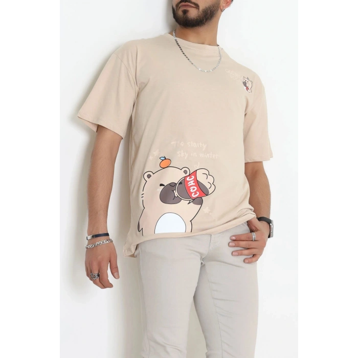 Kompak Penye Baskılı Unisex Oversize Tişört Camelkahve - 55135.1872.