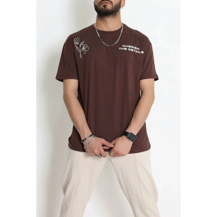 Kompak Penye Baskılı Unisex Oversize Tişört Kahveçiçekli - 55135.1872.