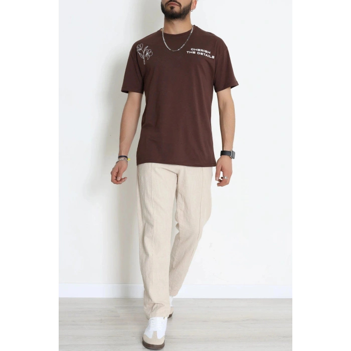 Kompak Penye Baskılı Unisex Oversize Tişört Kahveçiçekli - 55135.1872.