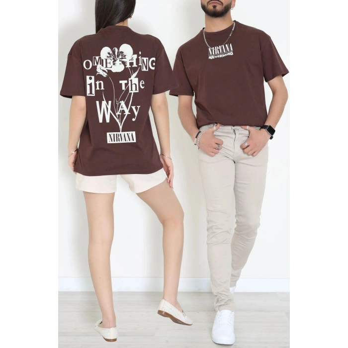 Kompak Penye Baskılı Unisex Oversize Tişört Kahveekru - 55135.1872.