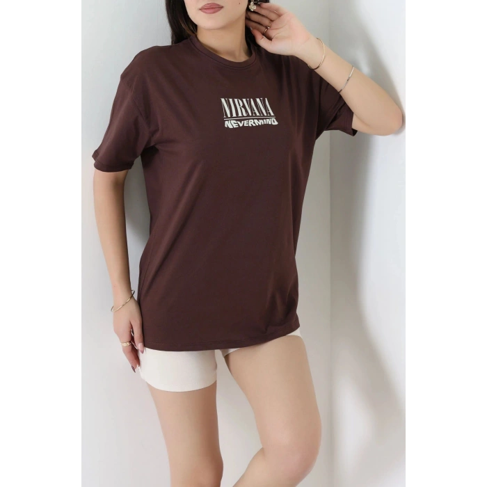 Kompak Penye Baskılı Unisex Oversize Tişört Kahveekru - 55135.1872.