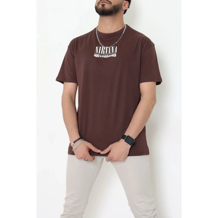 Kompak Penye Baskılı Unisex Oversize Tişört Kahveekru - 55135.1872.
