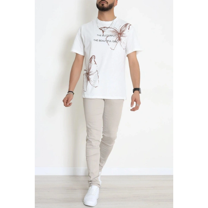 Kompak Penye Baskılı Unisex Oversize Tişört Kremkahve - 55135.1872.