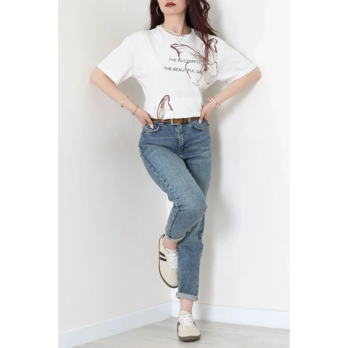Kompak Penye Baskılı Unisex Oversize Tişört Kremkahve - 55135.1872.