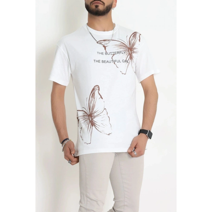 Kompak Penye Baskılı Unisex Oversize Tişört Kremkahve - 55135.1872.