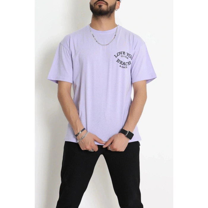 Kompak Penye Baskılı Unisex Oversize Tişört Lilasiyah - 55135.1872.