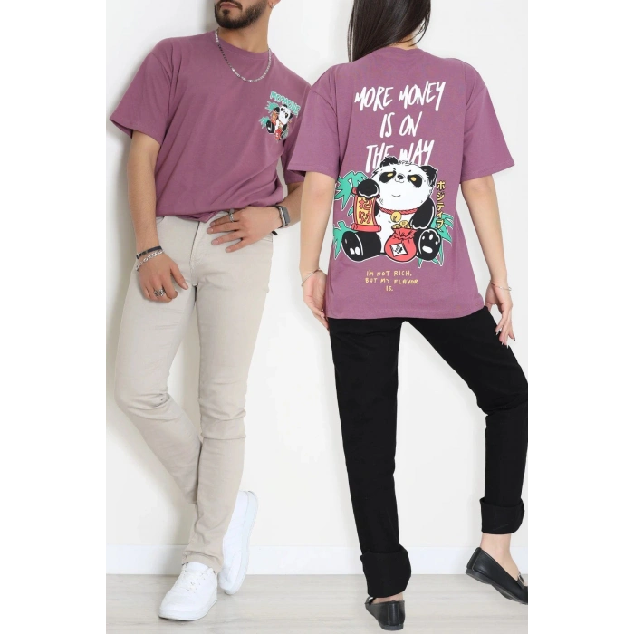 Kompak Penye Baskılı Unisex Oversize Tişört Mürdümsiyah - 55135.1872.
