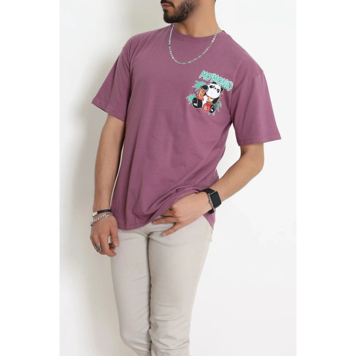 Kompak Penye Baskılı Unisex Oversize Tişört Mürdümsiyah - 55135.1872.