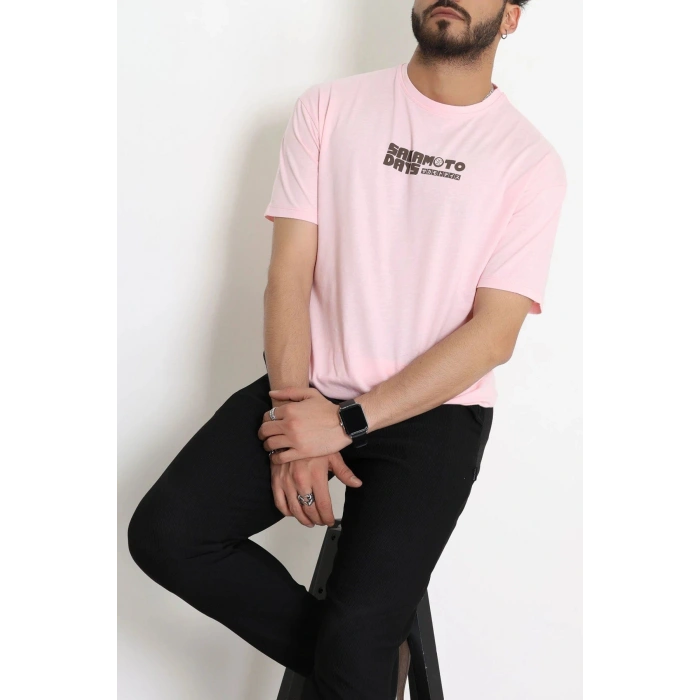 Kompak Penye Baskılı Unisex Oversize Tişört Pembesiyah - 55135.1872.