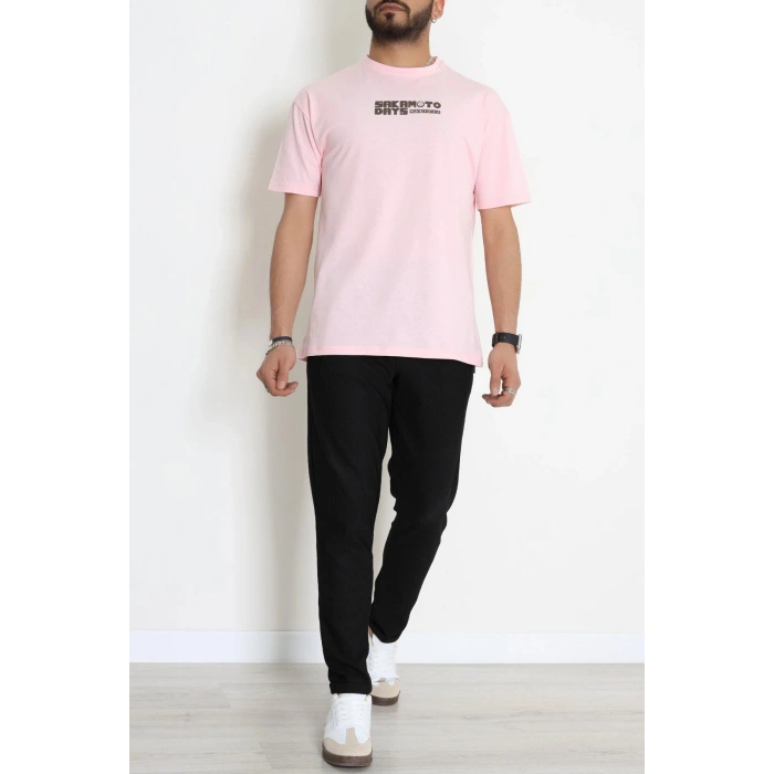 Kompak Penye Baskılı Unisex Oversize Tişört Pembesiyah - 55135.1872.