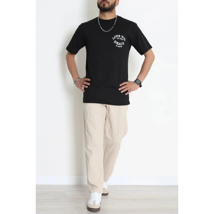 Kompak Penye Baskılı Unisex Oversize Tişört Siyahekru - 55135.1872.
