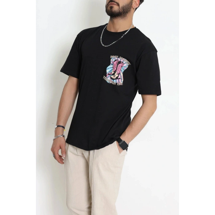 Kompak Penye Baskılı Unisex Oversize Tişört Siyahfuşya - 55135.1872.