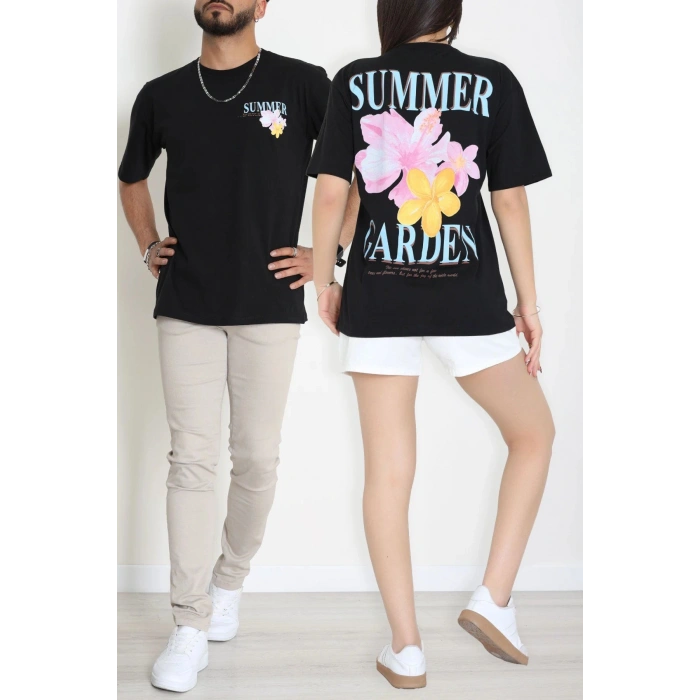 Kompak Penye Baskılı Unisex Oversize Tişört Siyahmavi - 55135.1872.